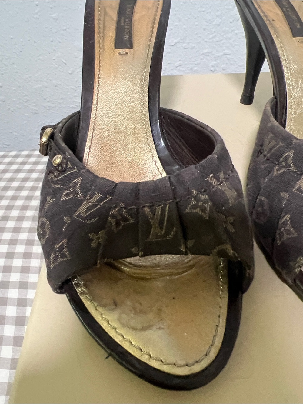 Louis Vuitton Monogram Canvas Mule Heels Size 39 | Peep Toe Kitten Heel - Picture 6 of 9